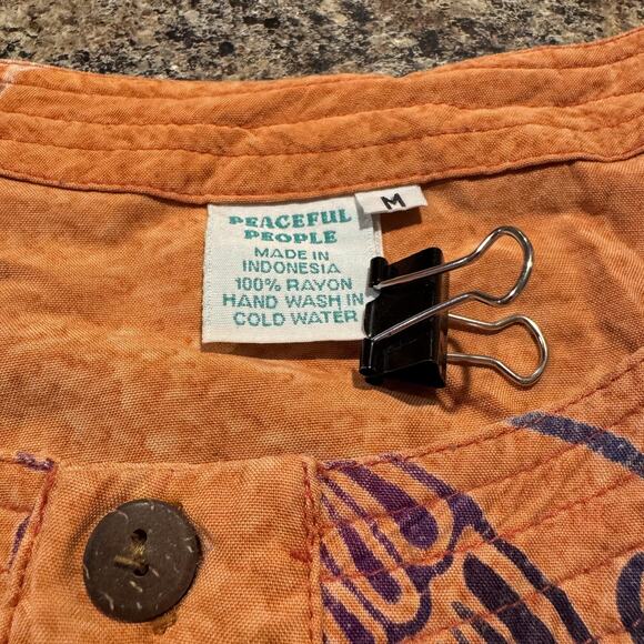 Peaceful People Womens Top Butterfly Y2K Short Sleeve Orange Size Medium EC - Picture 3 of 4